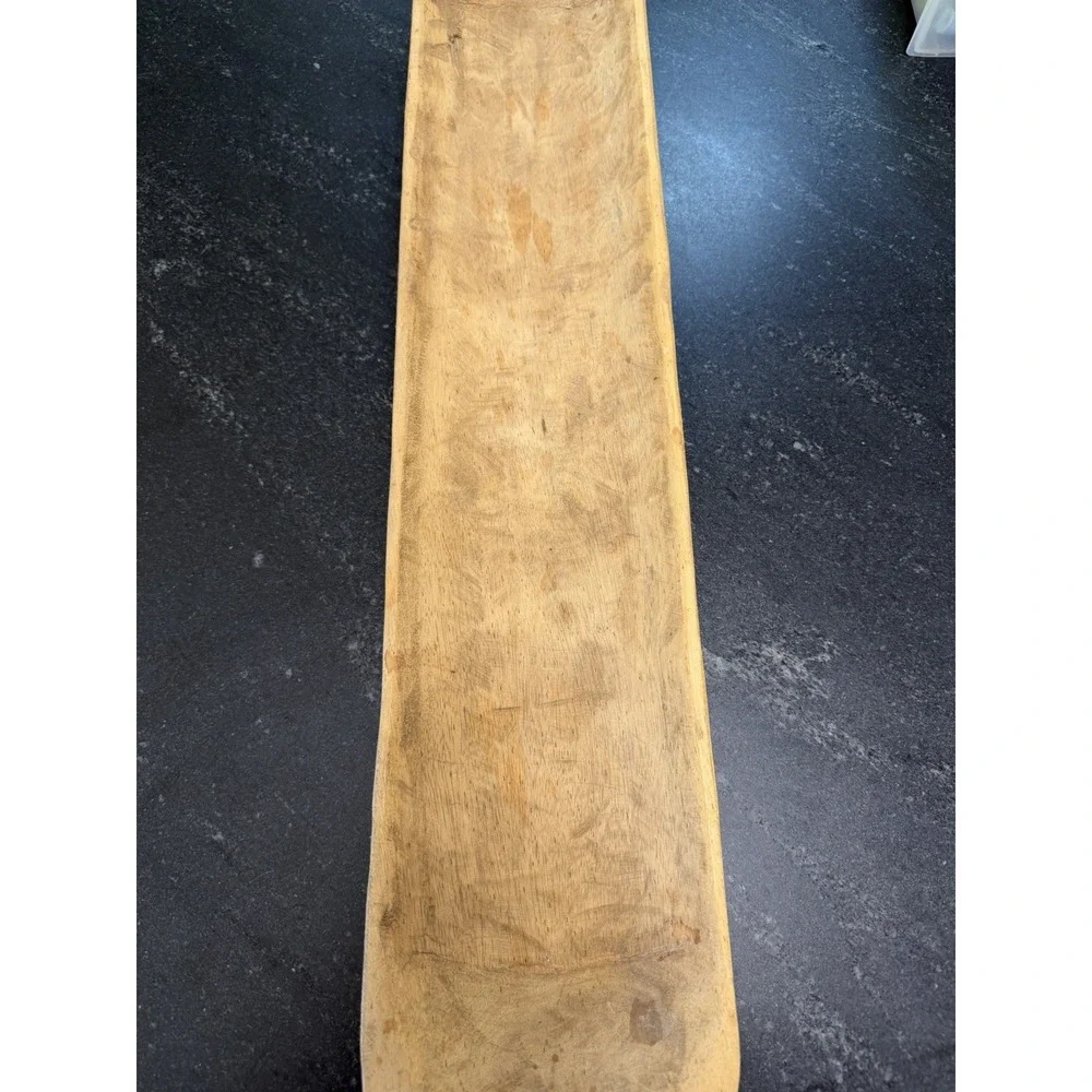 Primitive Hand Carved Wooden Dough Bowl Trencher Rustic Farmhouse Tray 28.5